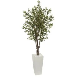 6 Ft. Olive Artificial Tree In White Tower Planter