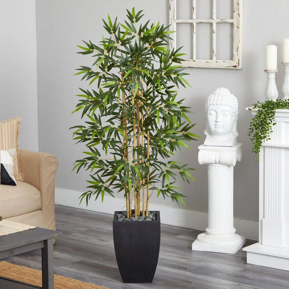 5 Ft. Bamboo Artificial Tree In Black Wash Planter 9 5 Ft. Bamboo Artificial Tree In Black Wash Planter - Image 7