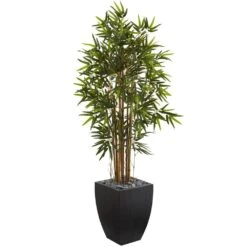 5 Ft. Bamboo Artificial Tree In Black Wash Planter