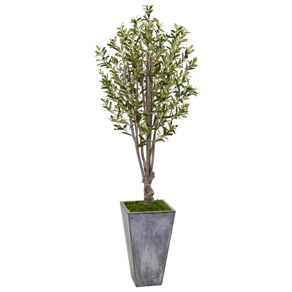 Indoor Olive Artificial Tree In Stone Planter 3 Indoor Olive Artificial Tree In Stone Planter