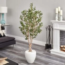 Indoor Olive Artificial Tree In White Oval Planter -AFLORAL ONLINE STORE nearly natural artificial trees 5860 31 1000