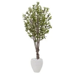 Indoor Olive Artificial Tree In White Oval Planter