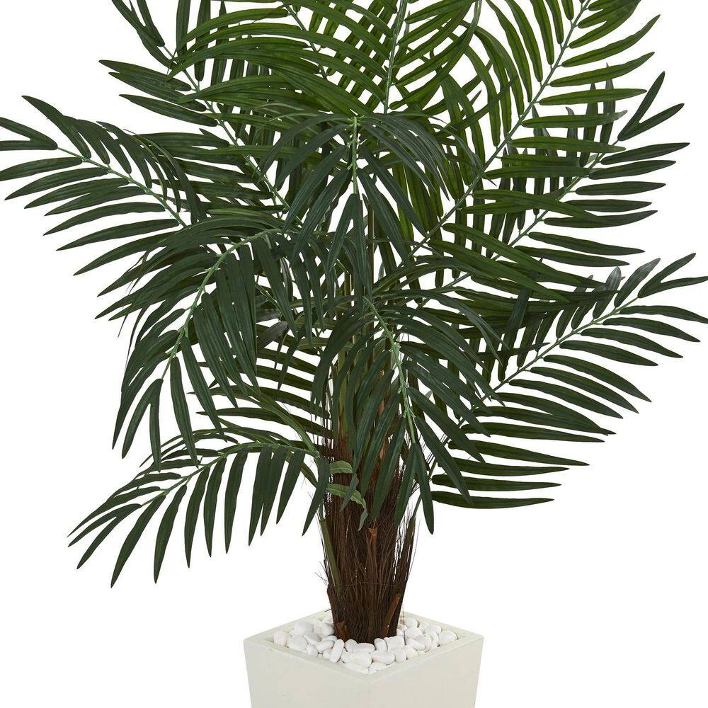 5.5 In. Areca Artificial Palm Tree In White Tower Planter 5 5.5 In. Areca Artificial Palm Tree In White Tower Planter - Image 3