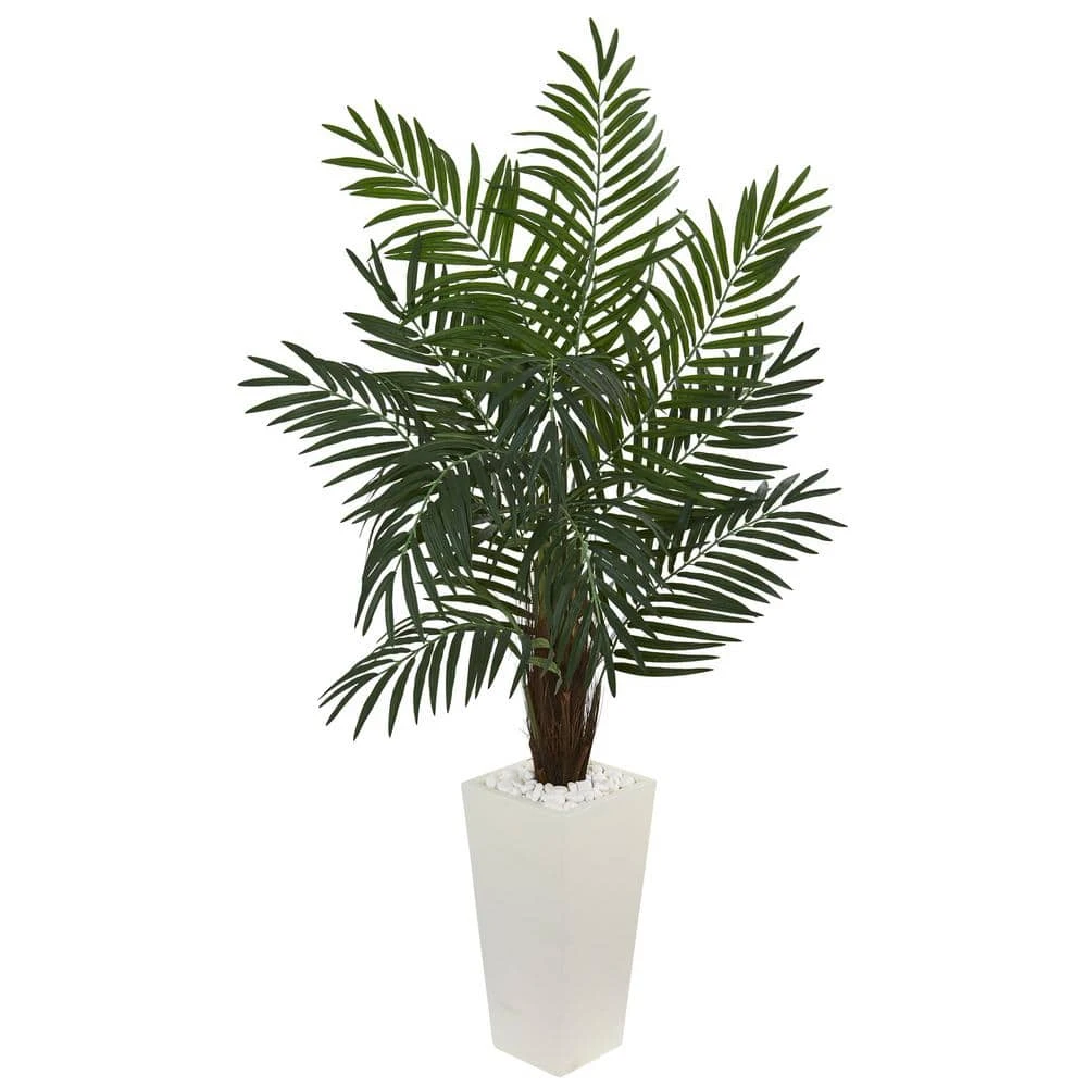 5.5 In. Areca Artificial Palm Tree In White Tower Planter 3 5.5 In. Areca Artificial Palm Tree In White Tower Planter