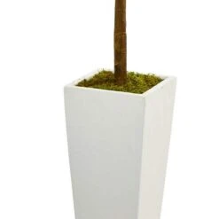 4 In. Fiddle Leaf Artificial Tree In White Tower Planter -AFLORAL ONLINE STORE nearly natural artificial trees 5873 1f 1000