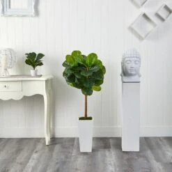 4 In. Fiddle Leaf Artificial Tree In White Tower Planter -AFLORAL ONLINE STORE nearly natural artificial trees 5873 31 1000