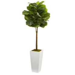 4 In. Fiddle Leaf Artificial Tree In White Tower Planter