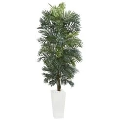 Indoor 7 Ft. Areca Artificial Tree In White Tower Planter