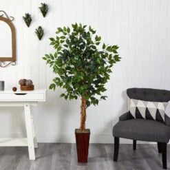 5.5 Ft. Artificial Ficus Tree With Bamboo Planter -AFLORAL ONLINE STORE nearly natural artificial trees 5924 31 1000