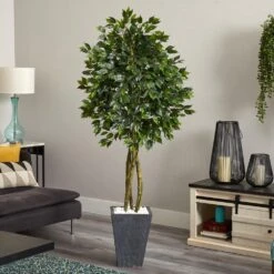 Indoor/Outdoor Ficus Artificial Tree With Slate Planter, UV Resistant 13 Indoor/Outdoor Ficus Artificial Tree With Slate Planter, UV Resistant -AFLORAL ONLINE STORE nearly natural artificial trees 5948 31 1000