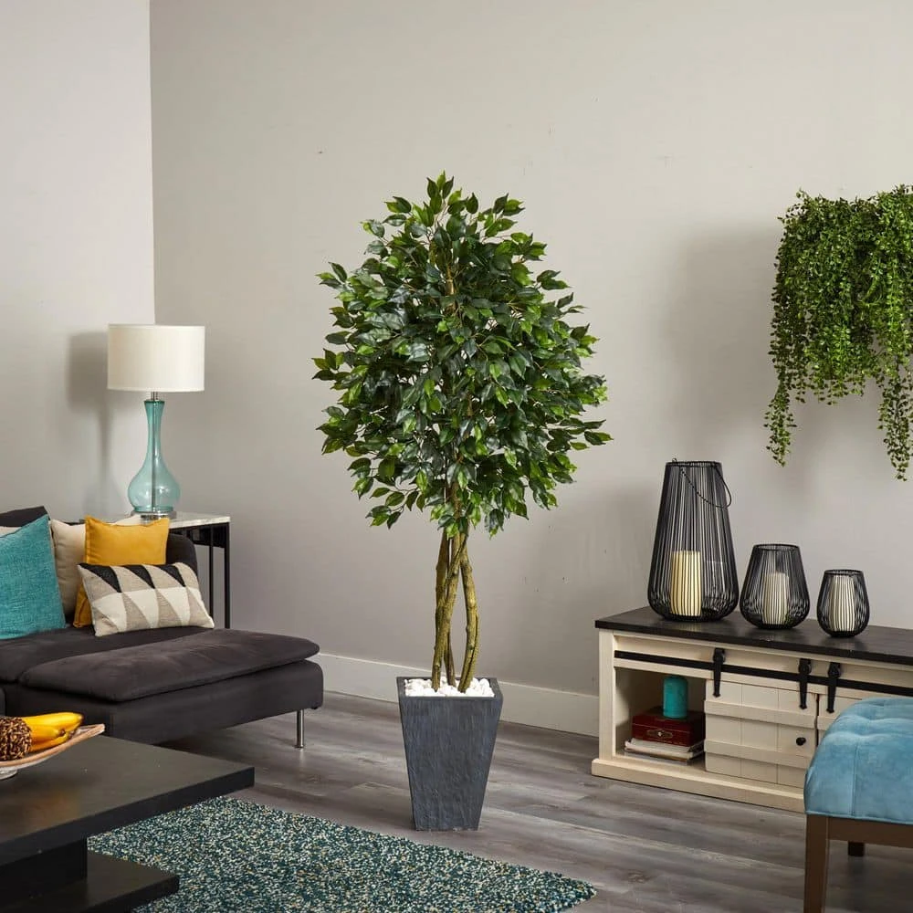 Indoor/Outdoor Ficus Artificial Tree With Slate Planter, UV Resistant 7 Indoor/Outdoor Ficus Artificial Tree With Slate Planter, UV Resistant - Image 5