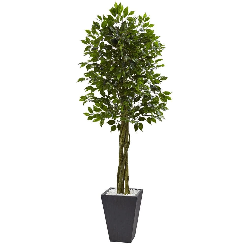 Indoor/Outdoor Ficus Artificial Tree With Slate Planter, UV Resistant 3 Indoor/Outdoor Ficus Artificial Tree With Slate Planter, UV Resistant