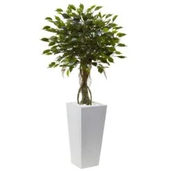 52 In. Artificial Ficus Tree With White Planter UV Resistant (Indoor/Outdoor)