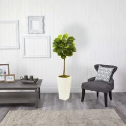 4.5 Ft. Artificial Fiddle Leaf Fig In White Planter (Real Touch) -AFLORAL ONLINE STORE nearly natural artificial trees 5966 1f 1000