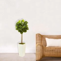 4.5 Ft. Artificial Fiddle Leaf Fig In White Planter (Real Touch) -AFLORAL ONLINE STORE nearly natural artificial trees 5966 31 1000