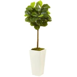 4.5 Ft. Artificial Fiddle Leaf Fig In White Planter (Real Touch)