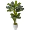 5 Ft. Artificial Double Stalk Banana Tree In White Planter