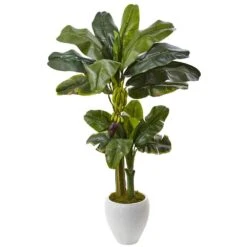 5 Ft. Artificial Double Stalk Banana Tree In White Planter