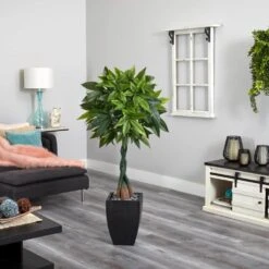 Indoor Money Artificial Tree In Black Square Planter -AFLORAL ONLINE STORE nearly natural artificial trees 5978 1f 1000