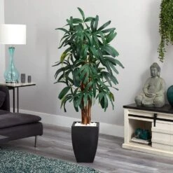 Indoor Raphis Palm Artificial Tree In Black Planter -AFLORAL ONLINE STORE nearly natural artificial trees 5982 31 1000