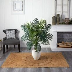 Indoor Golden Cane Palm Artificial Tree In White Oval Planter -AFLORAL ONLINE STORE nearly natural artificial trees 5986 1f 1000