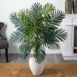 Indoor Golden Cane Palm Artificial Tree In White Oval Planter -AFLORAL ONLINE STORE nearly natural artificial trees 5986 31 1000