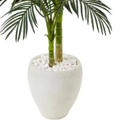 Indoor Golden Cane Palm Artificial Tree In White Oval Planter -AFLORAL ONLINE STORE nearly natural artificial trees 5986 4f 1000