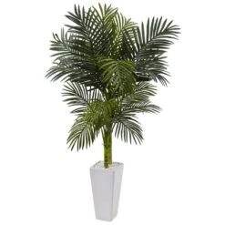 Indoor 5 Ft. Golden Cane Palm Artificial Tree In White Tower Planter 9 Indoor 5 Ft. Golden Cane Palm Artificial Tree In White Tower Planter -AFLORAL ONLINE STORE nearly natural artificial trees 5994 31 1000