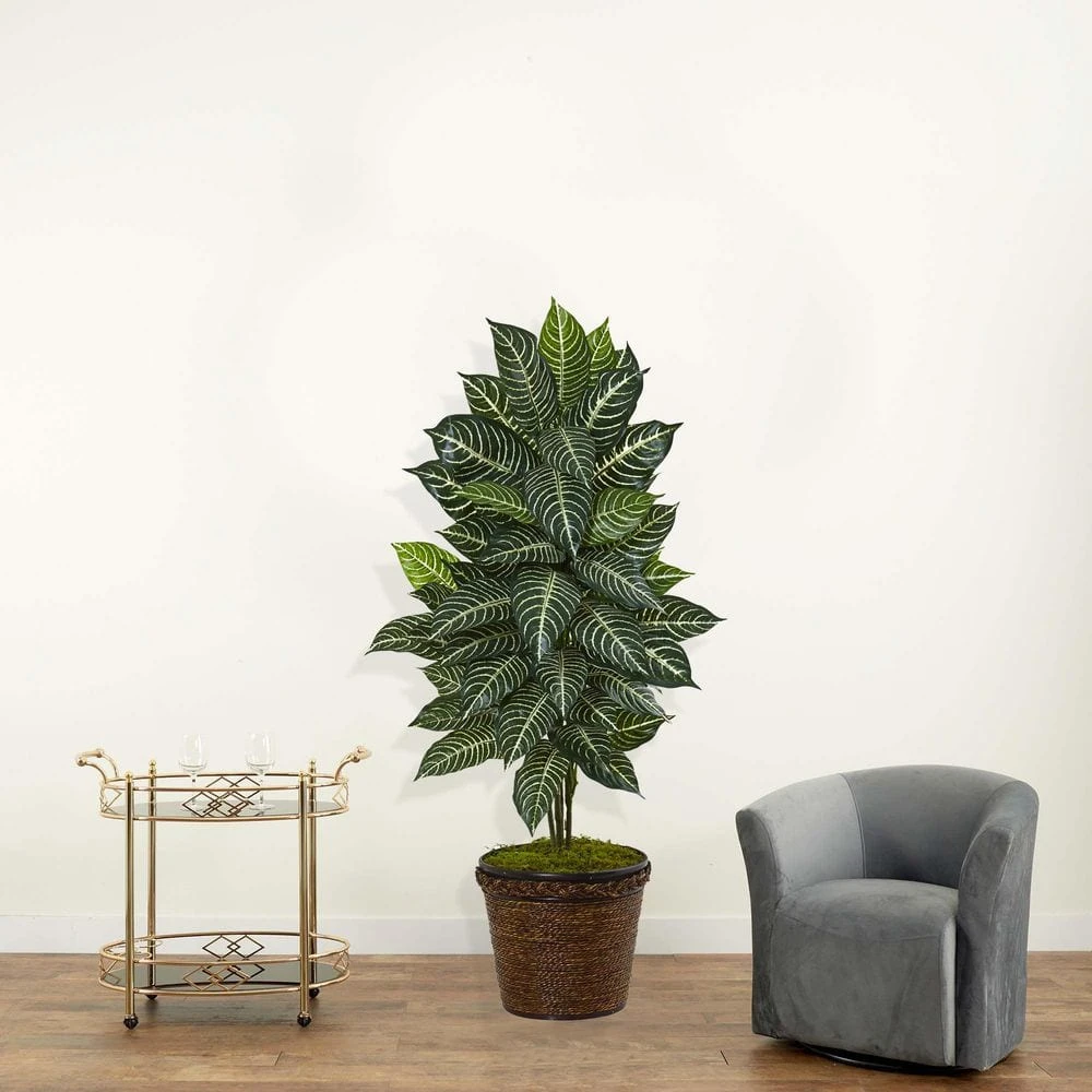 Indoor 4 Ft. Zebra Artificial Plant In Coiled Rope Planter 4 Indoor 4 Ft. Zebra Artificial Plant In Coiled Rope Planter - Image 2