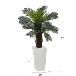 4.5 In. Cycas Artificial Plant In White Tower Planter -AFLORAL ONLINE STORE nearly natural artificial tropical plants 6393 44 1000