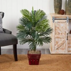 38 In. Artificial Faux Areca Palm Silk Plant With Wicker Basket -AFLORAL ONLINE STORE nearly natural artificial tropical plants 6536 31 1000