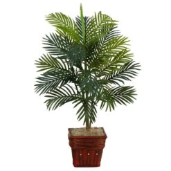 38 In. Artificial Faux Areca Palm Silk Plant With Wicker Basket