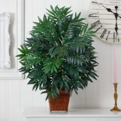 32 In. Artificial Bamboo Palm Silk Plant With Wicker Basket -AFLORAL ONLINE STORE nearly natural artificial tropical plants 6556 31 1000