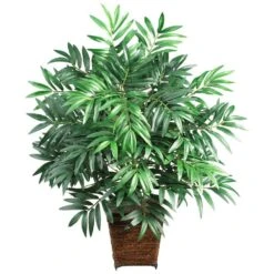 32 In. Artificial Bamboo Palm Silk Plant With Wicker Basket