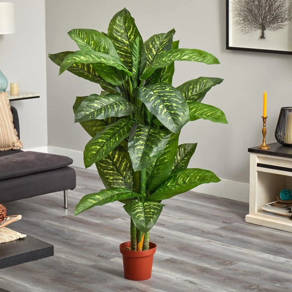 Real Touch 5 Ft. Artificial Green Dieffenbachia Silk Potted Plant 8 Real Touch 5 Ft. Artificial Green Dieffenbachia Silk Potted Plant - Image 6