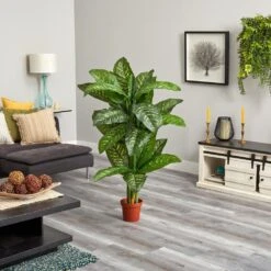 Real Touch 5 Ft. Artificial Green Dieffenbachia Silk Potted Plant 12 Real Touch 5 Ft. Artificial Green Dieffenbachia Silk Potted Plant -AFLORAL ONLINE STORE nearly natural artificial tropical plants 6573 44 1000