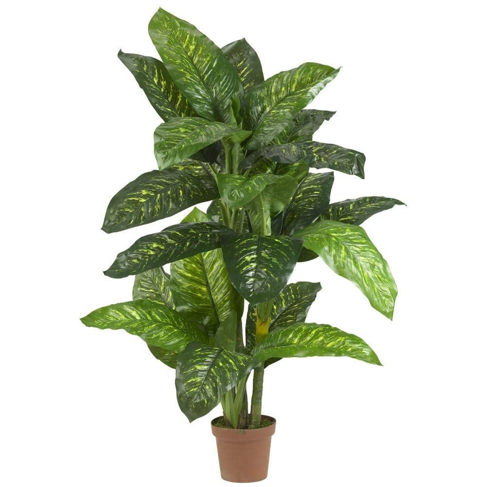 Real Touch 5 Ft. Artificial Green Dieffenbachia Silk Potted Plant 3 Real Touch 5 Ft. Artificial Green Dieffenbachia Silk Potted Plant