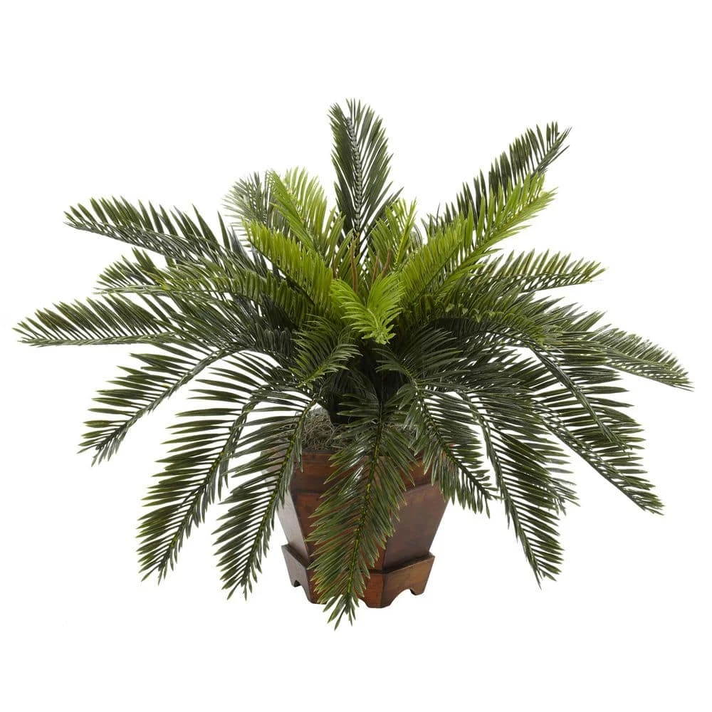 15 In. Artificial H Green Cycas With Hexagon Vase Silk Plant 4 15 In. Artificial H Green Cycas With Hexagon Vase Silk Plant - Image 2