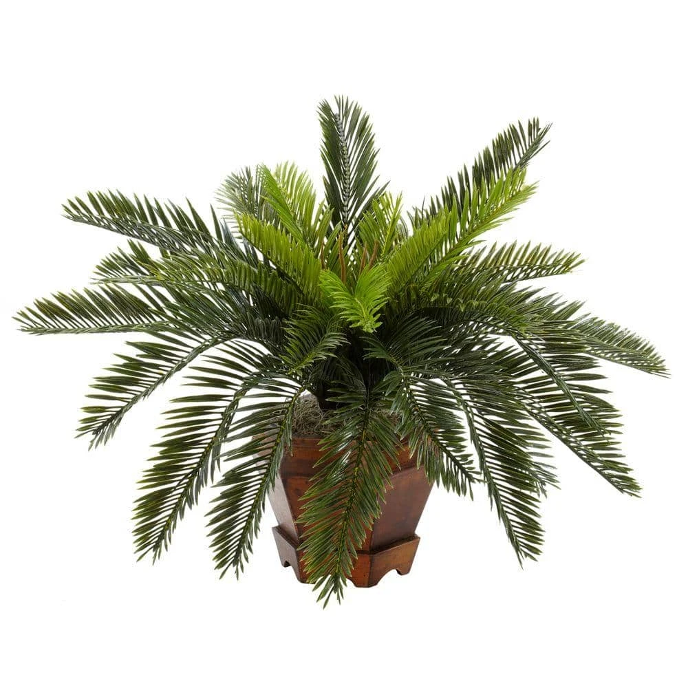 15 In. Artificial H Green Cycas With Hexagon Vase Silk Plant 3 15 In. Artificial H Green Cycas With Hexagon Vase Silk Plant