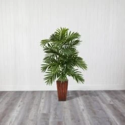 Indoor 32 In. Artificial H Green Areca Palm With Bamboo Vase Silk Plant -AFLORAL ONLINE STORE nearly natural artificial tropical plants 6675 31 1000