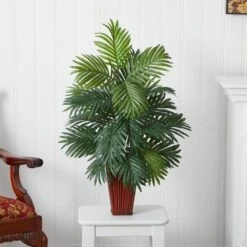 Indoor 32 In. Artificial H Green Areca Palm With Bamboo Vase Silk Plant -AFLORAL ONLINE STORE nearly natural artificial tropical plants 6675 4f 1000