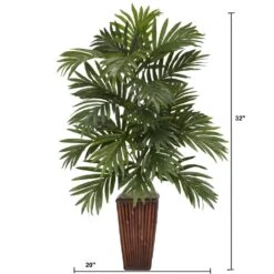 Indoor 32 In. Artificial H Green Areca Palm With Bamboo Vase Silk Plant -AFLORAL ONLINE STORE nearly natural artificial tropical plants 6675 c3 1000