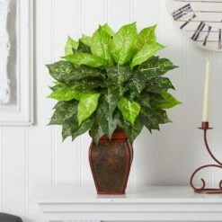 23 In. Artificial H Green Dieffenbachia With Decorative Vase Silk Plant -AFLORAL ONLINE STORE nearly natural artificial tropical plants 6676 31 1000