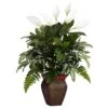 29 In. Artificial H Green Mixed Greens With Spathiphyllum And Decorative Vase Silk Plant -AFLORAL ONLINE STORE nearly natural artificial tropical plants 6677 64 1000