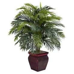 38 In. Artificial H Green Areca With Decorative Planter Silk Plant