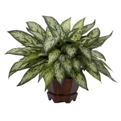 14 In. Artificial H Green Triple Silver Queen With Hexagon Vase Silk Plant