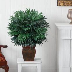 35 In. Artificial H Green Double Bamboo Palm With Decorative Planter Silk Plant -AFLORAL ONLINE STORE nearly natural artificial tropical plants 6718 31 1000