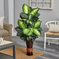 Artificial Golden Dieffenbachia With Bamboo Planter -AFLORAL ONLINE STORE nearly natural artificial tropical plants 6724 31 1000