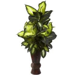 Artificial Golden Dieffenbachia With Bamboo Planter