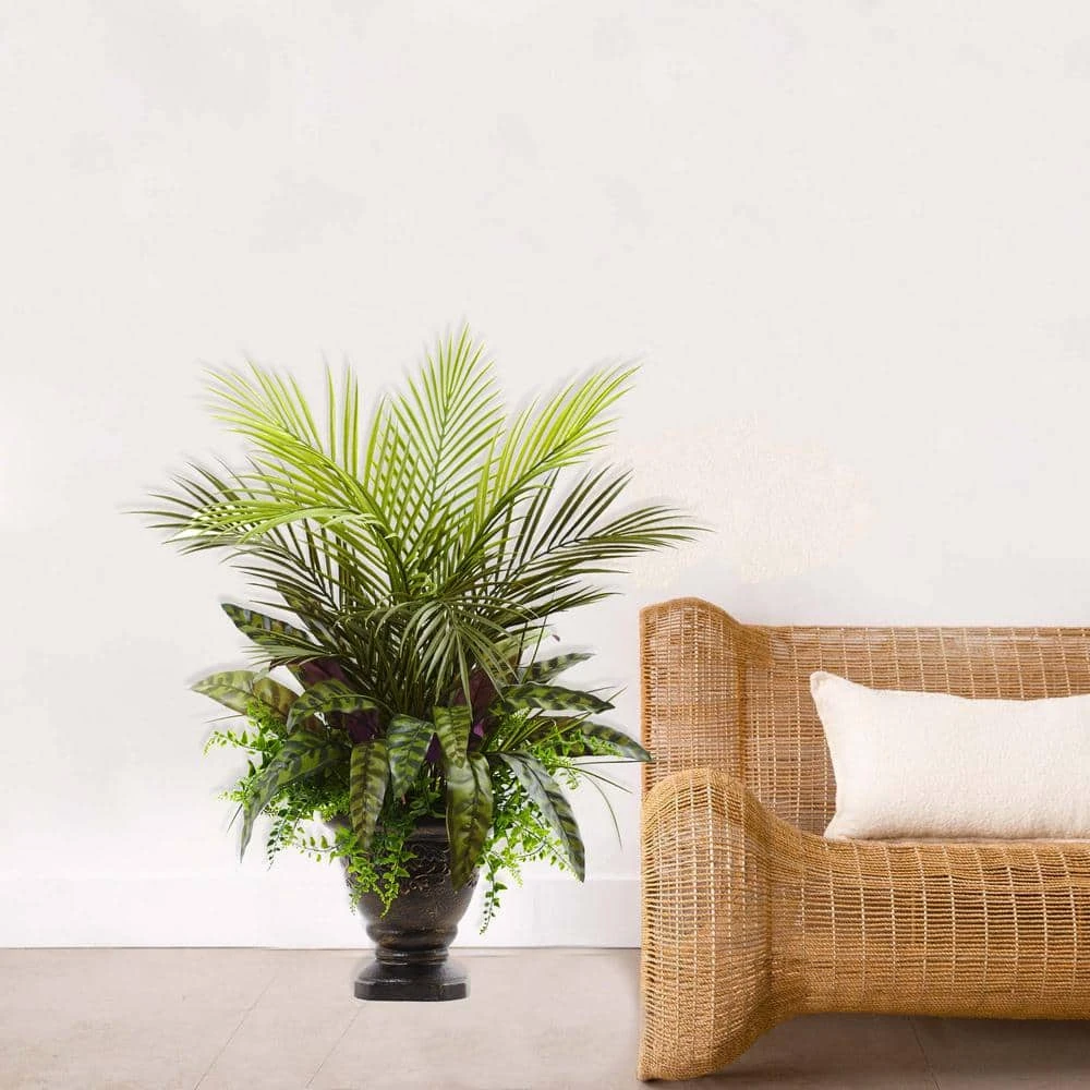 27 In. Artificial Mixed Areca Palm, Fern And Peacock With Planter 6 27 In. Artificial Mixed Areca Palm, Fern And Peacock With Planter - Image 4